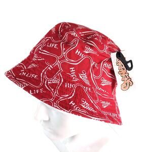 NWT Miller High Life Logo Red Cotton Bucket Hat OSFM Spencer's Party Streetwear‎